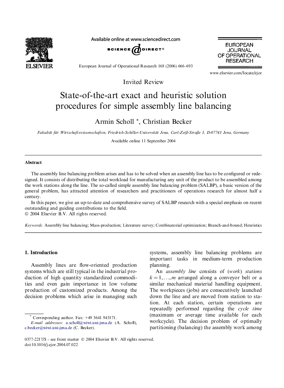 State-of-the-art exact and heuristic solution procedures for simple assembly line balancing