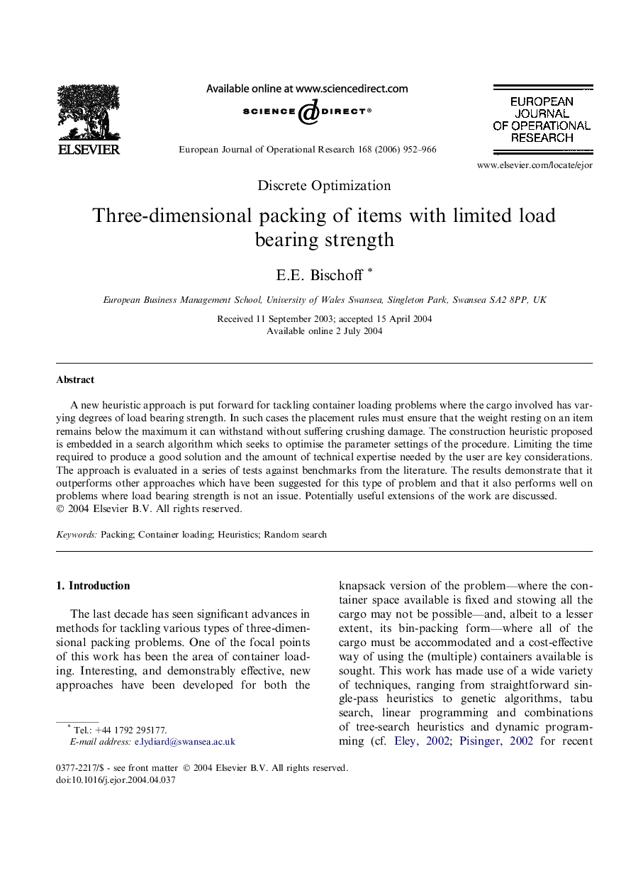 Three-dimensional packing of items with limited load bearing strength