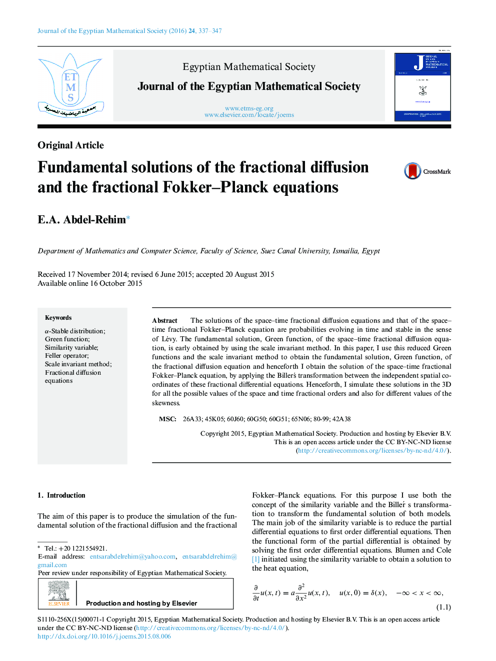 Fundamental solutions of the fractional diffusion and the fractional Fokker–Planck equations