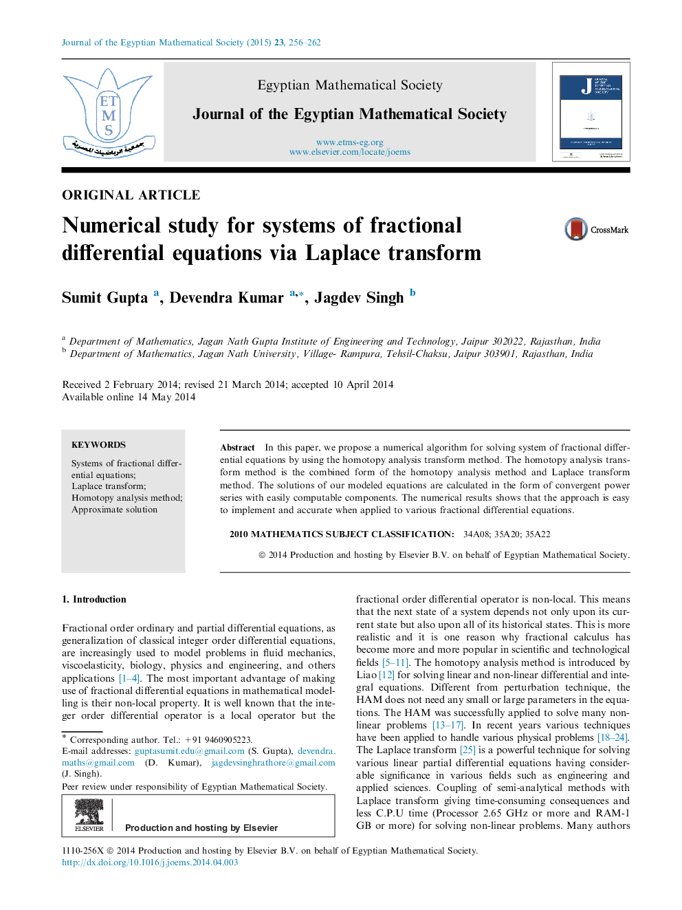 Numerical study for systems of fractional differential equations via Laplace transform 