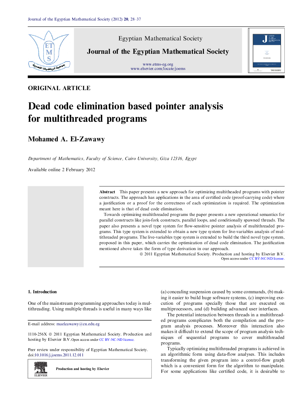 Dead code elimination based pointer analysis for multithreaded programs