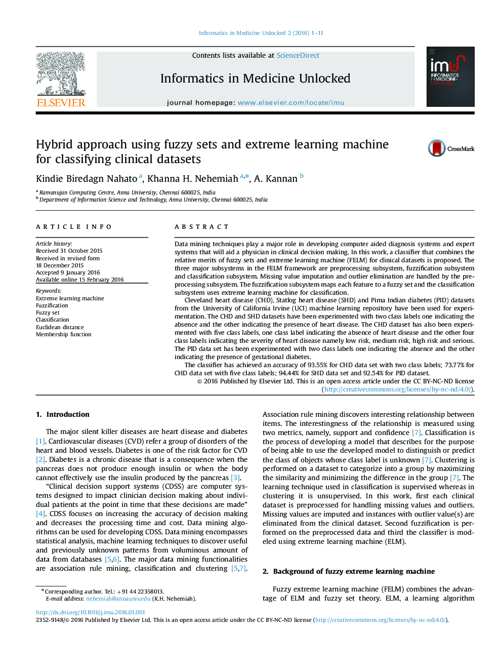Hybrid approach using fuzzy sets and extreme learning machine for classifying clinical datasets