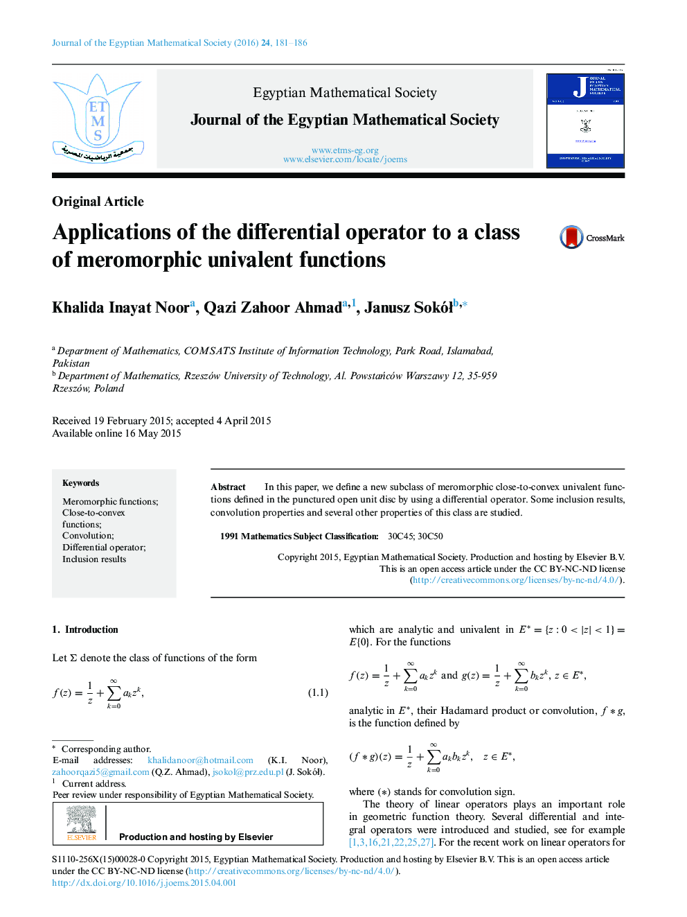 Applications of the differential operator to a class of meromorphic univalent functions