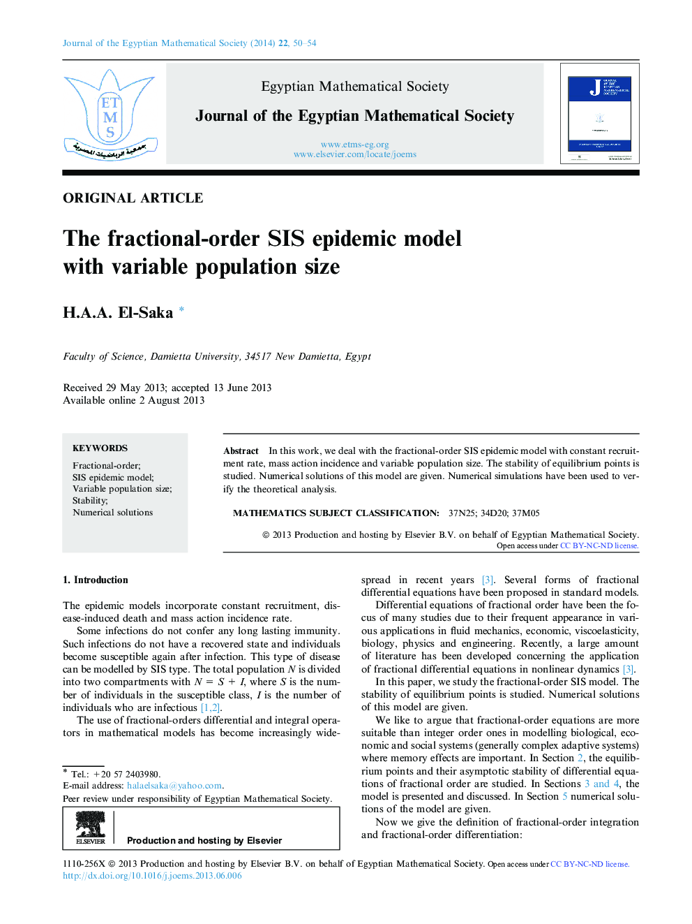 The fractional-order SIS epidemic model with variable population size 