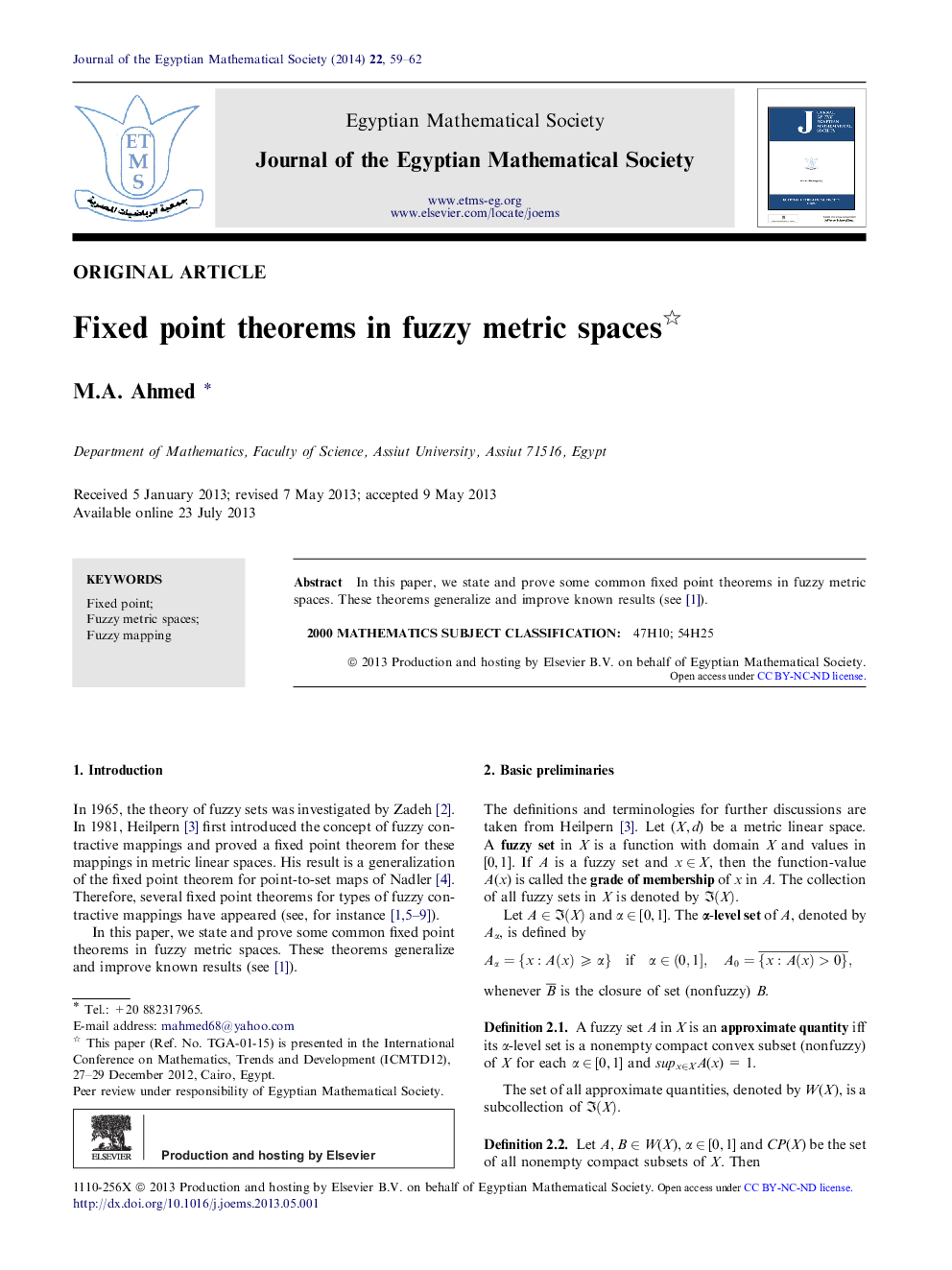 Fixed point theorems in fuzzy metric spaces 