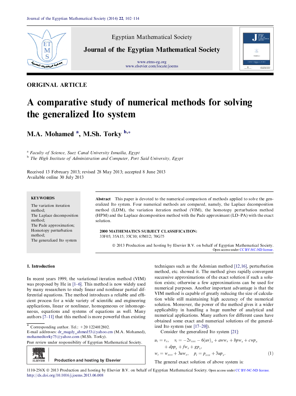 A comparative study of numerical methods for solving the generalized Ito system 