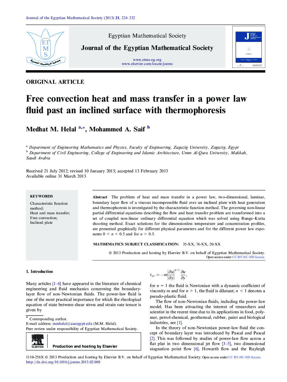 Free convection heat and mass transfer in a power law fluid past an inclined surface with thermophoresis 