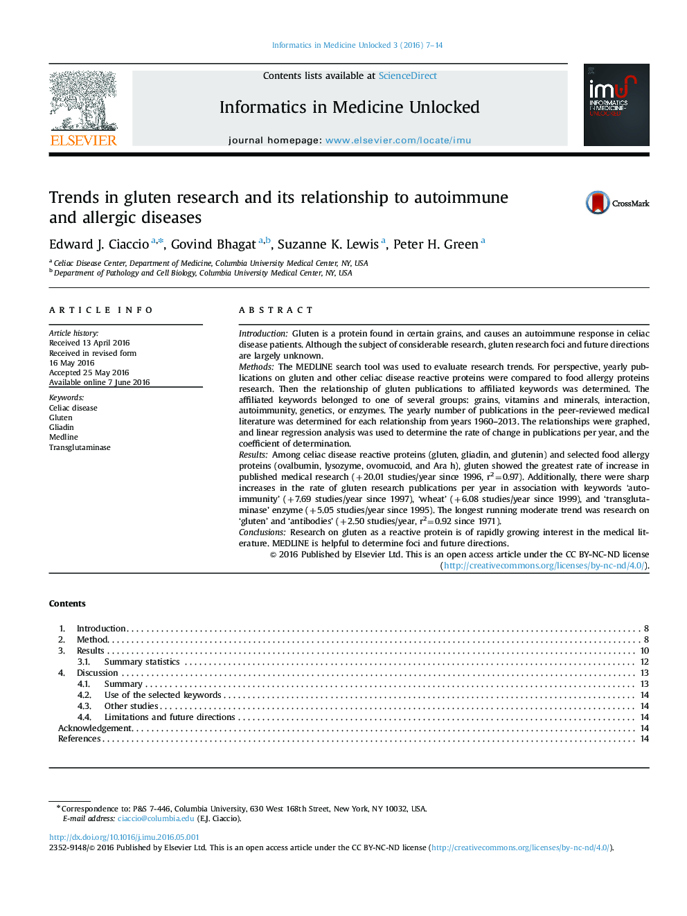 Trends in gluten research and its relationship to autoimmune and allergic diseases