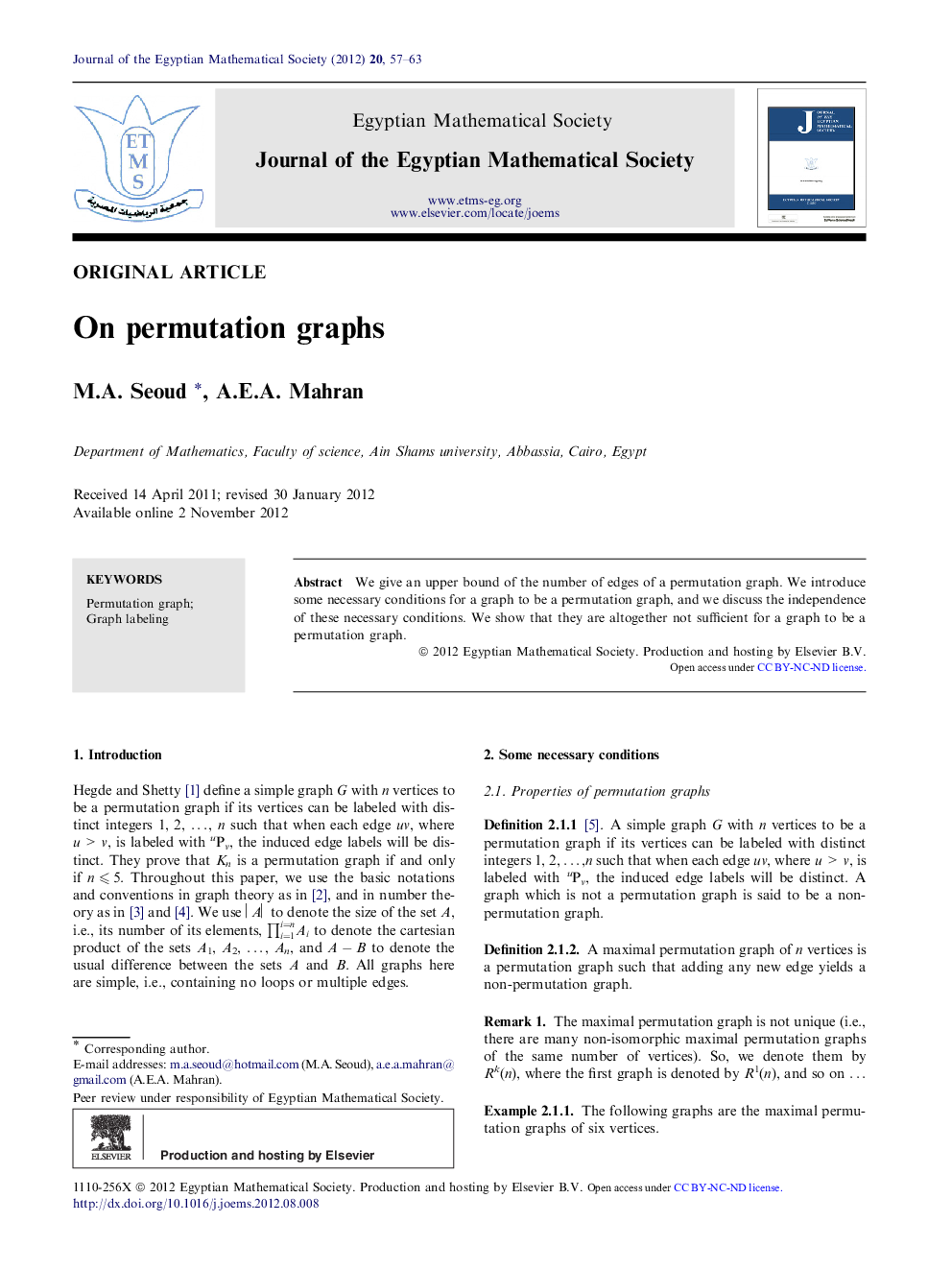 On permutation graphs 