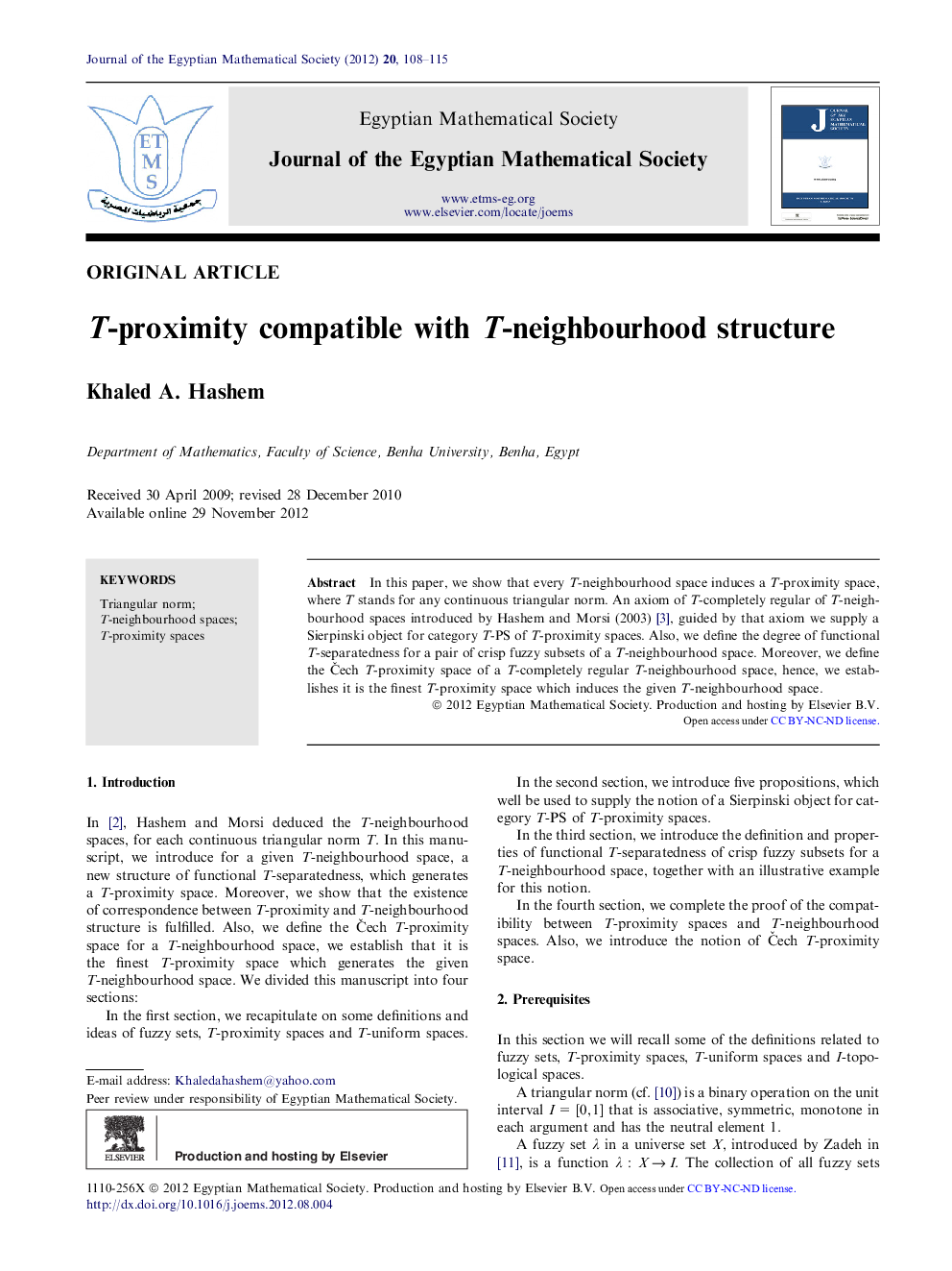 T-proximity compatible with T-neighbourhood structure 