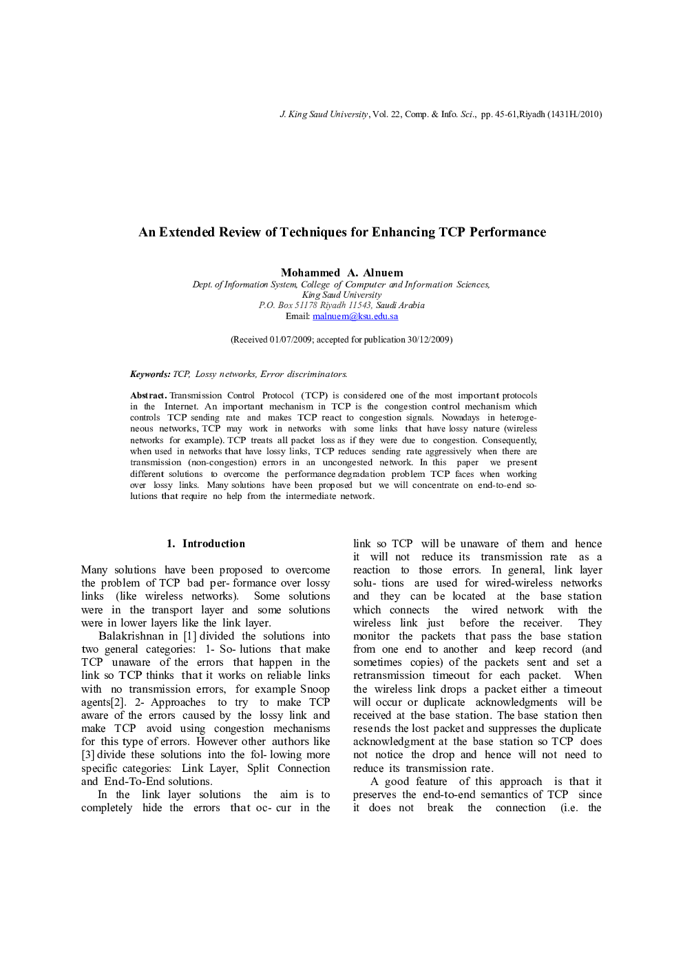 An Extended Review of Techniques for Enhancing TCP Performance