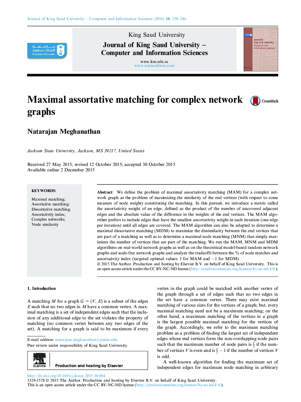 Maximal assortative matching for complex network graphs 