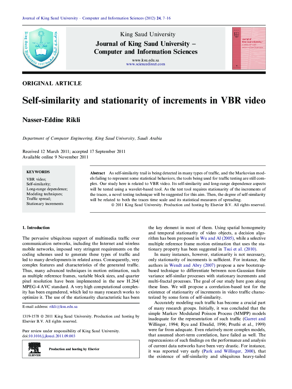 Self-similarity and stationarity of increments in VBR video