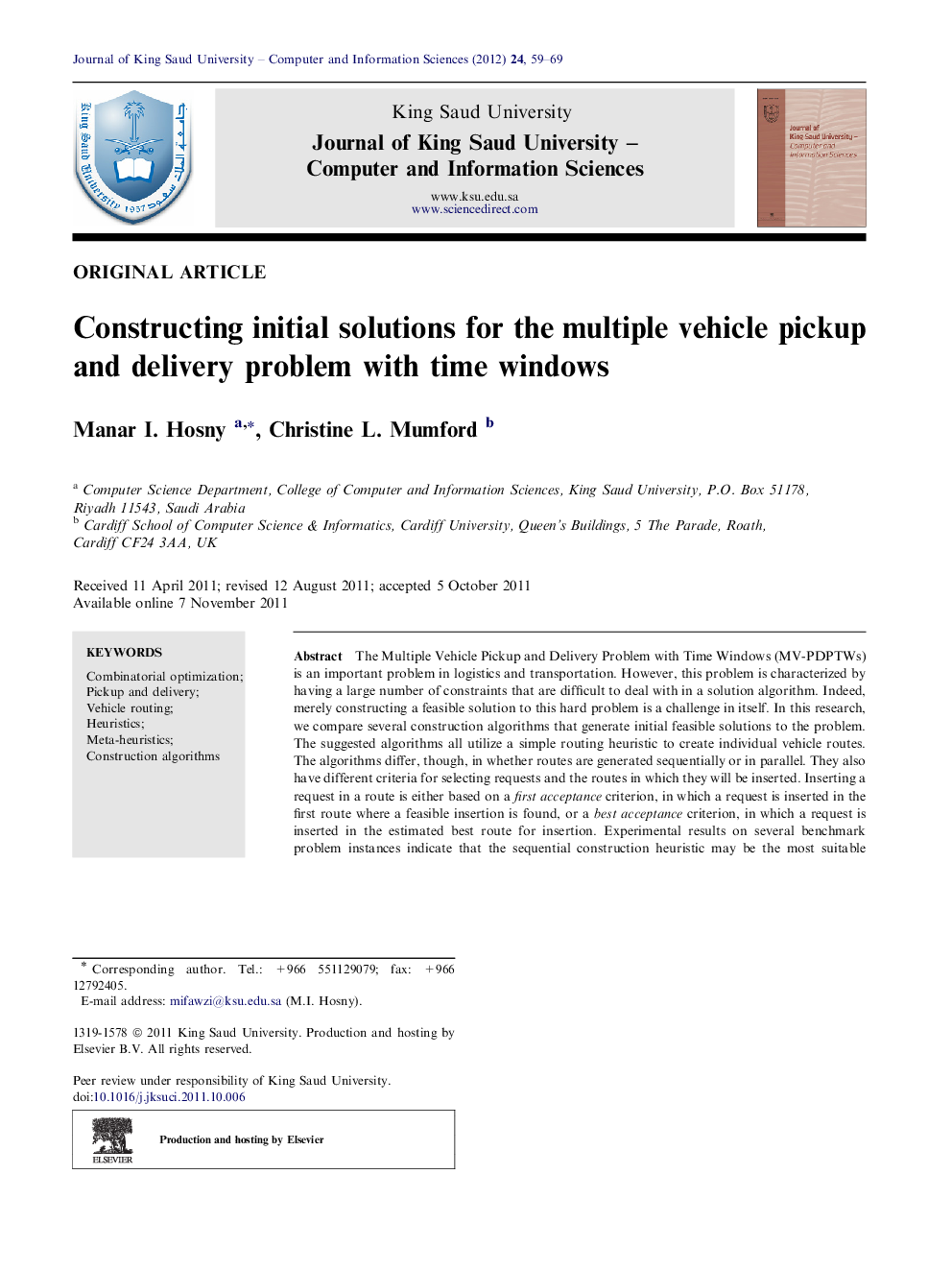 Constructing initial solutions for the multiple vehicle pickup and delivery problem with time windows