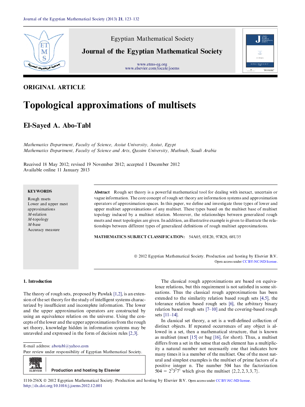 Topological approximations of multisets 