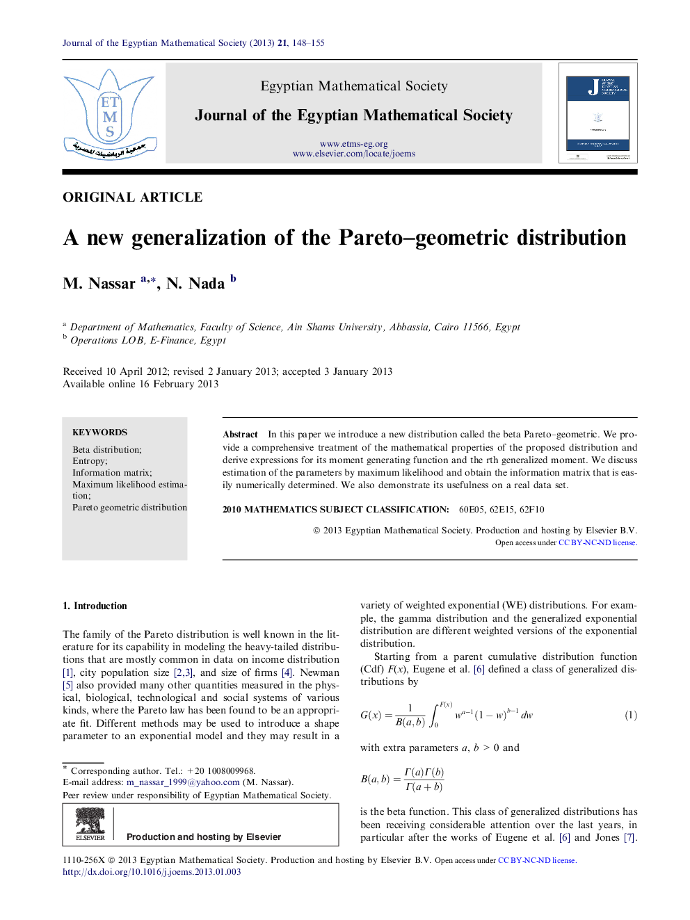 A new generalization of the Pareto–geometric distribution 