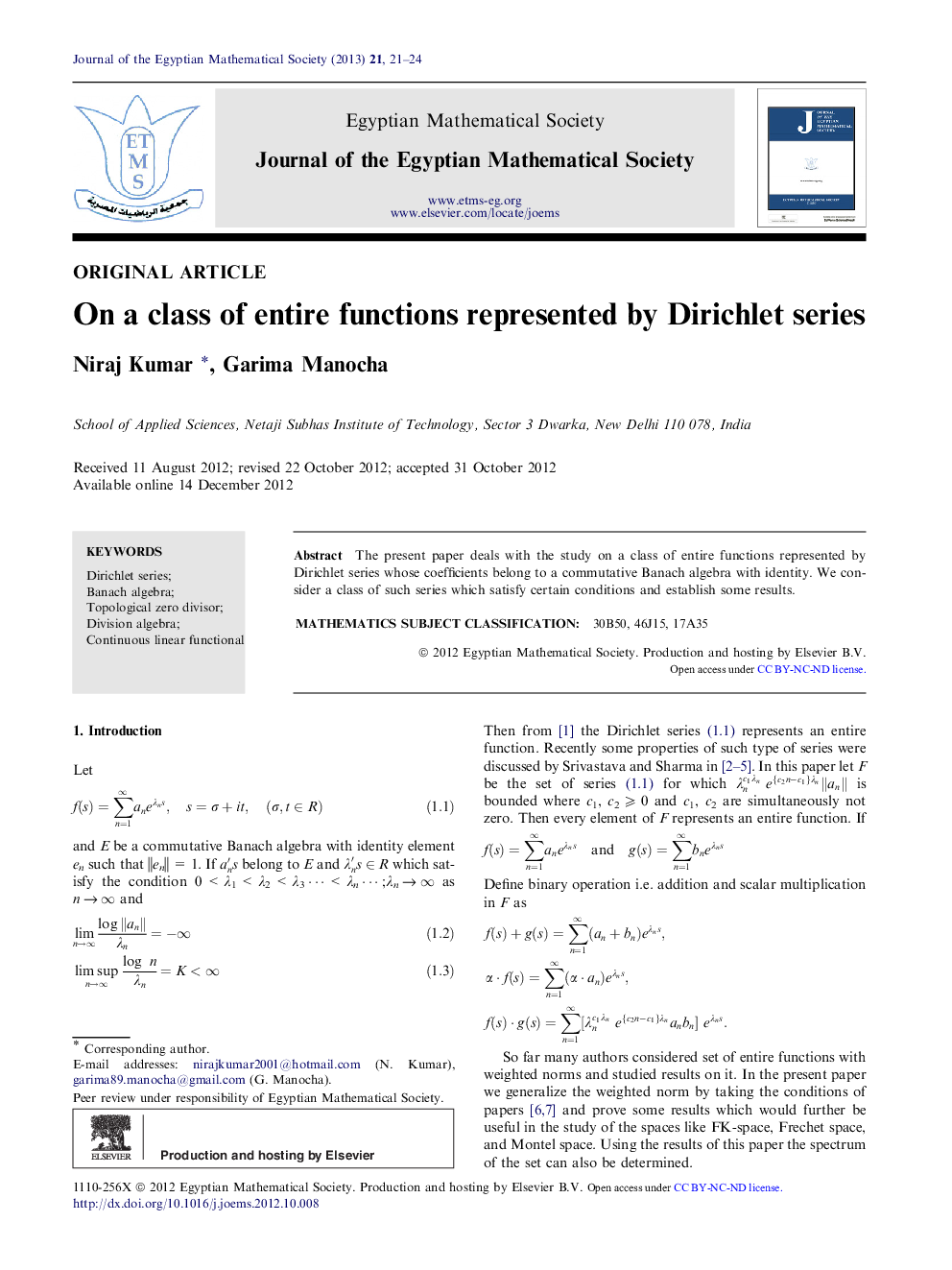 On a class of entire functions represented by Dirichlet series 