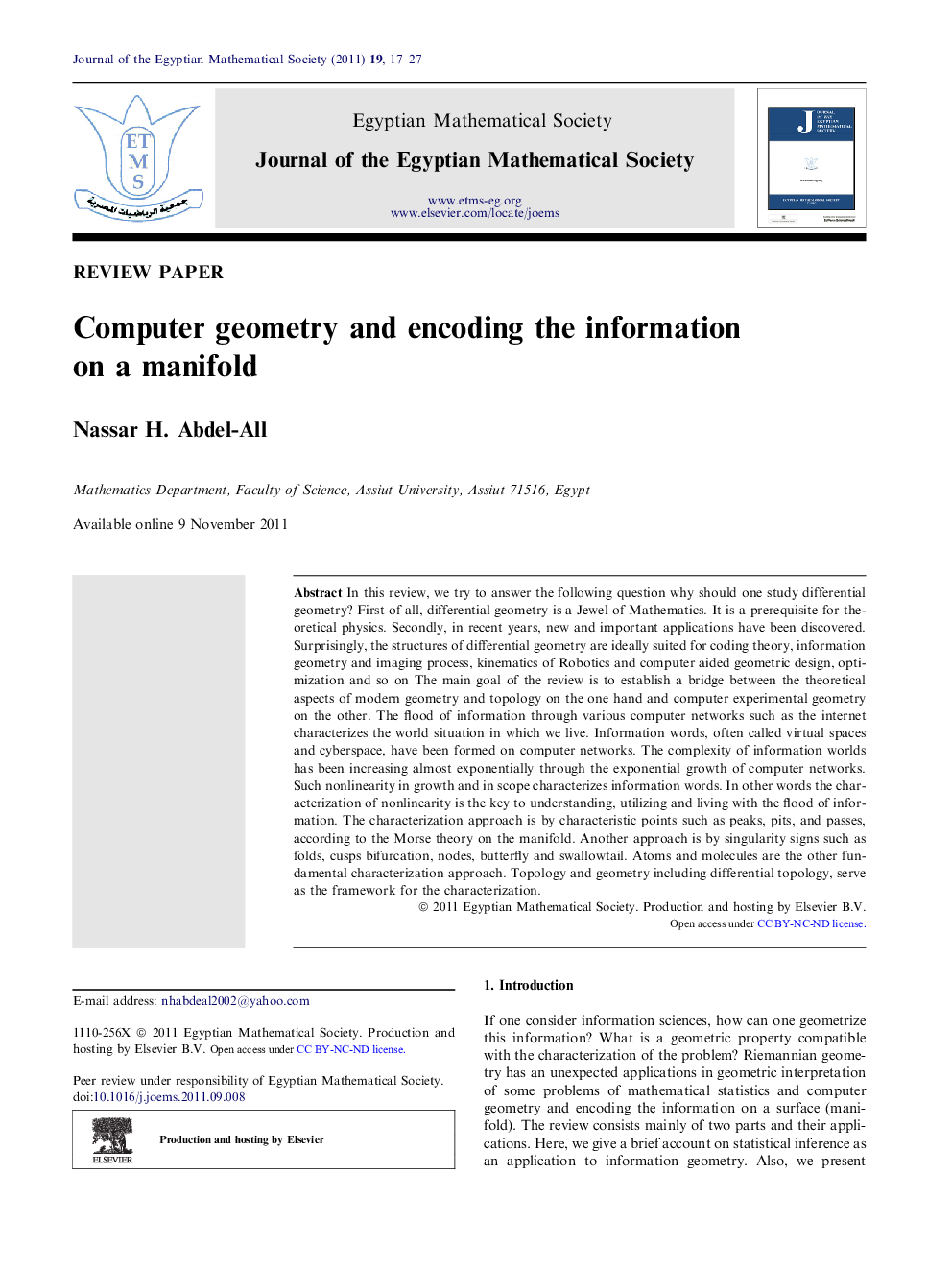 Computer geometry and encoding the information on a manifold