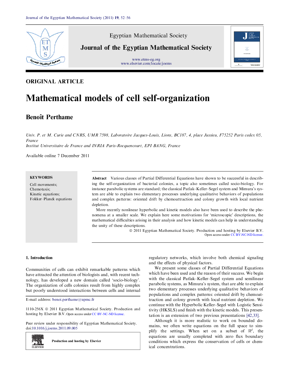 Mathematical models of cell self-organization