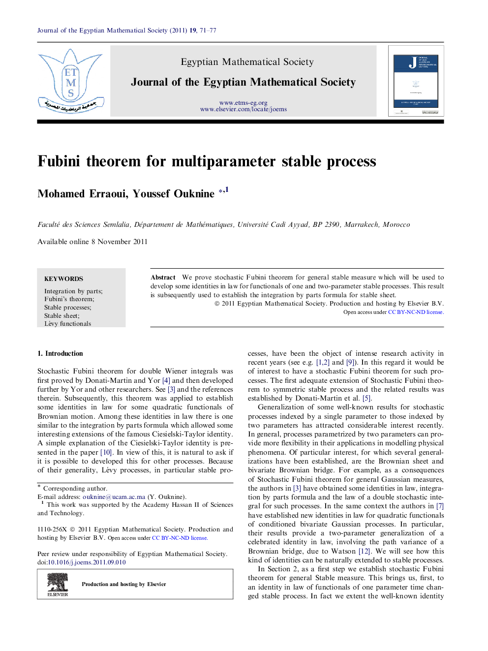 Fubini theorem for multiparameter stable process