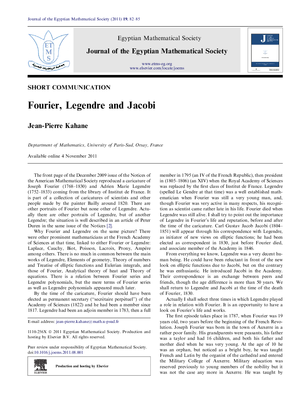 Fourier, Legendre and Jacobi