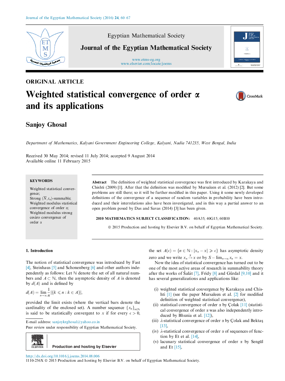 Weighted statistical convergence of order α and its applications 