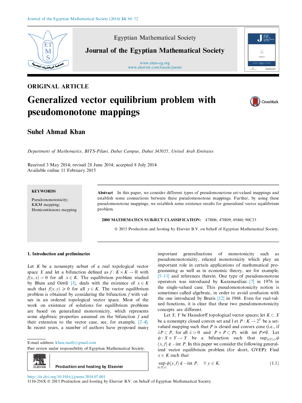 Generalized vector equilibrium problem with pseudomonotone mappings 