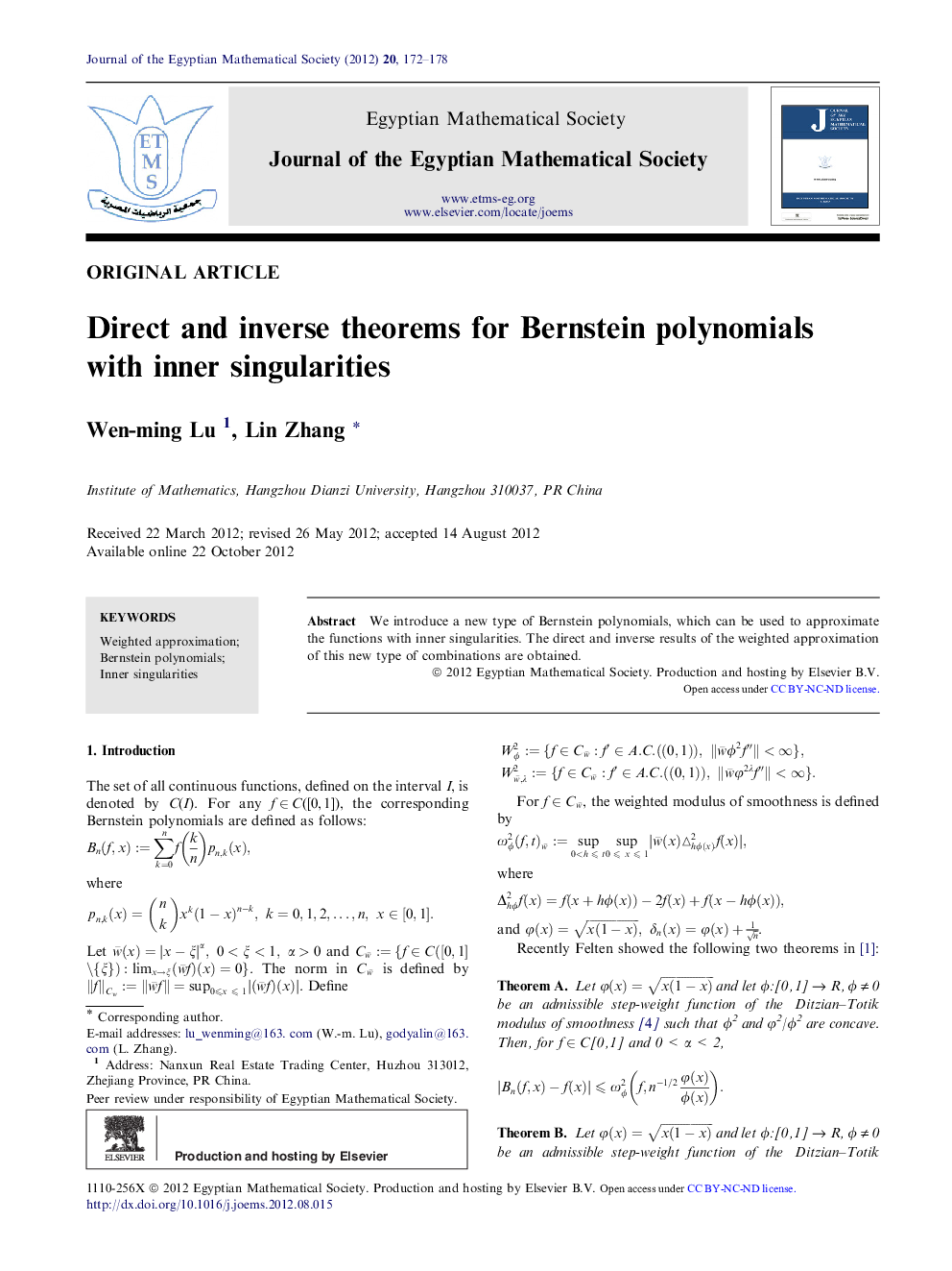 Direct and inverse theorems for Bernstein polynomials with inner singularities 