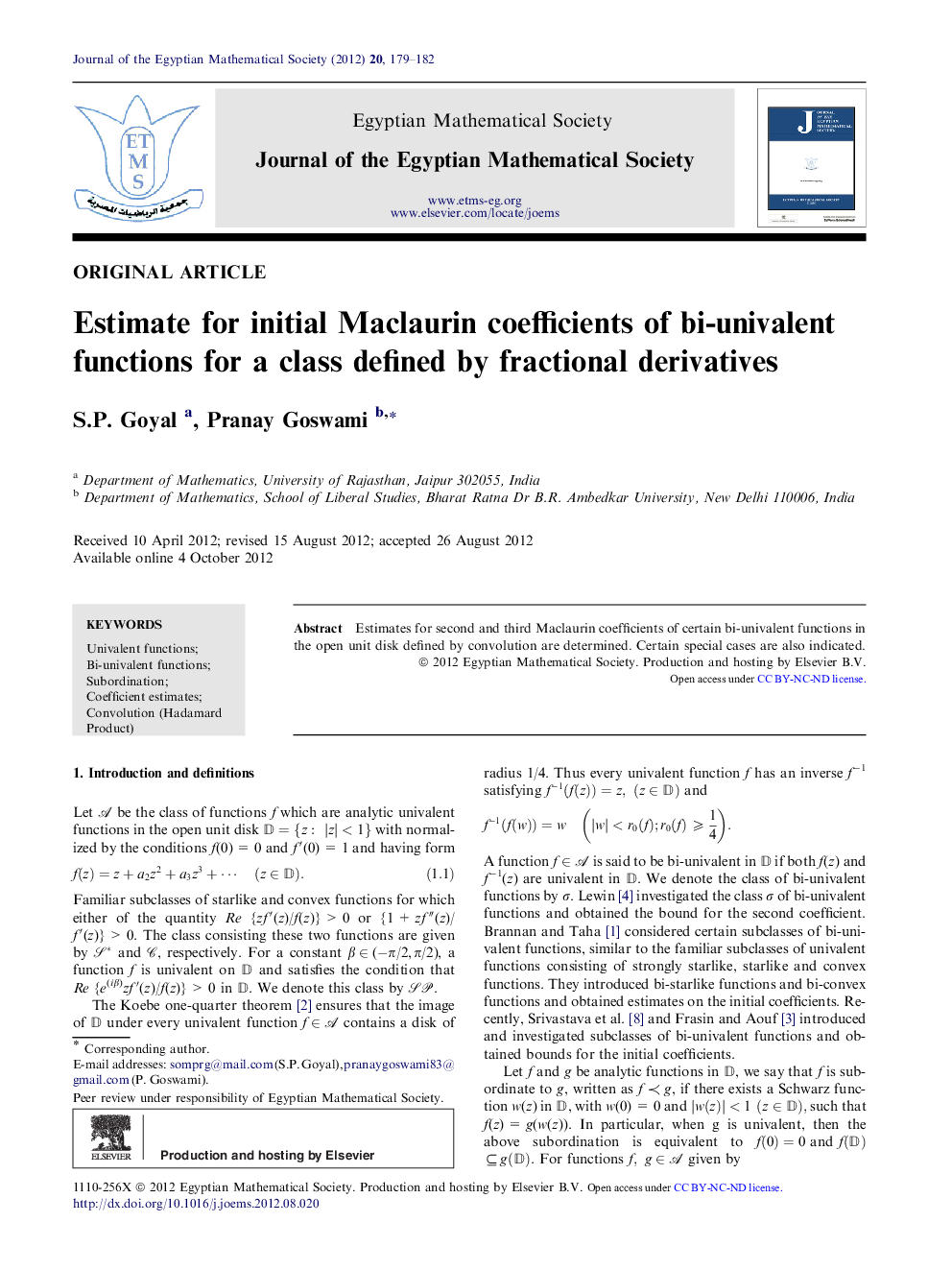 Estimate for initial Maclaurin coefficients of bi-univalent functions for a class defined by fractional derivatives 