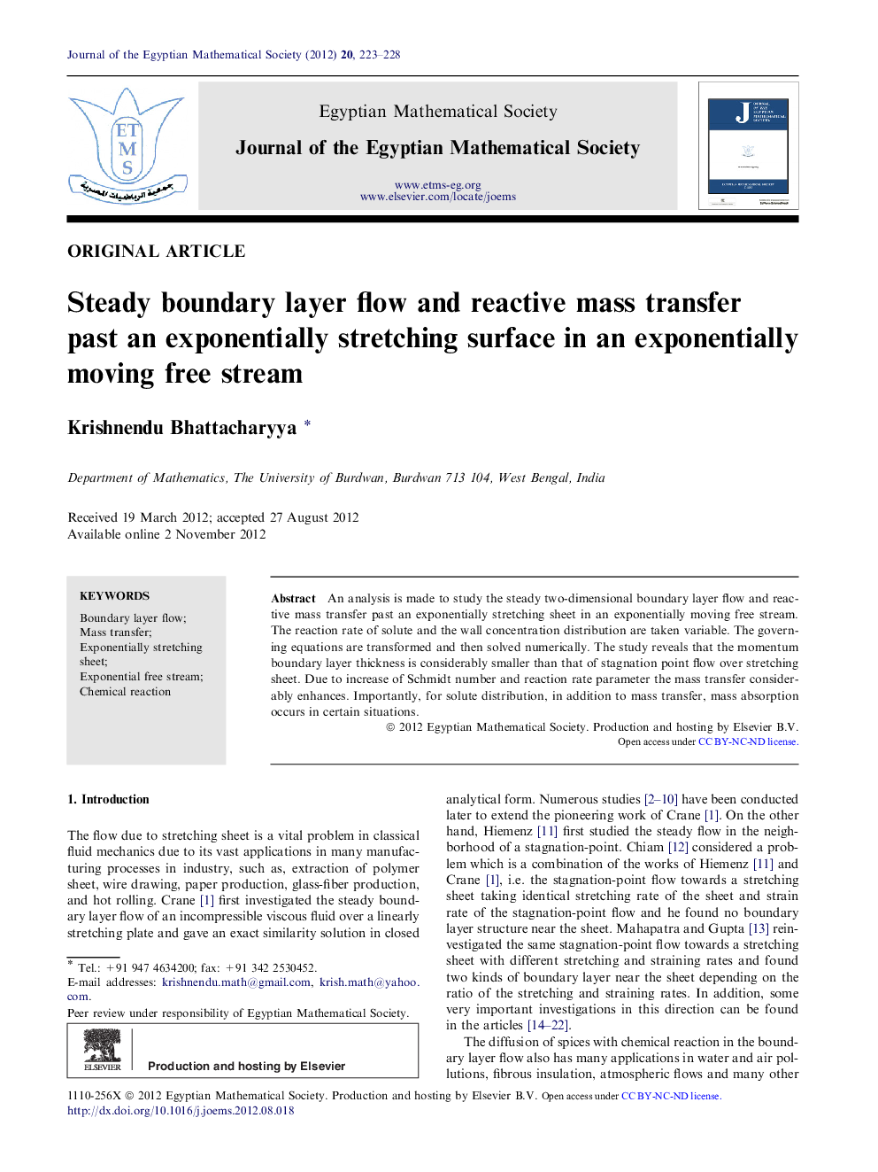 Steady boundary layer flow and reactive mass transfer past an exponentially stretching surface in an exponentially moving free stream 