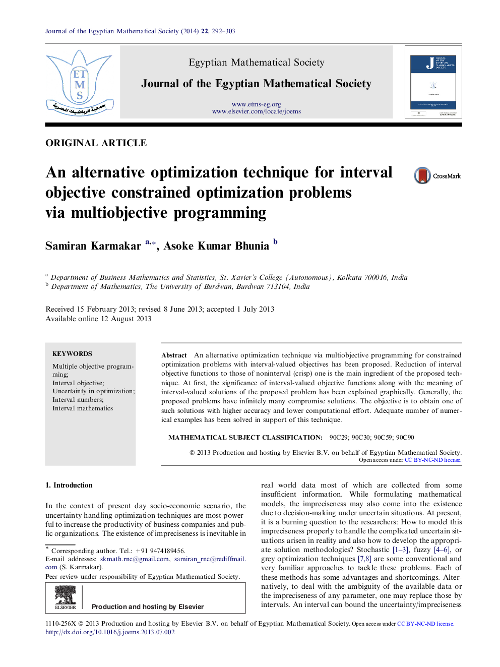 An alternative optimization technique for interval objective constrained optimization problems via multiobjective programming 