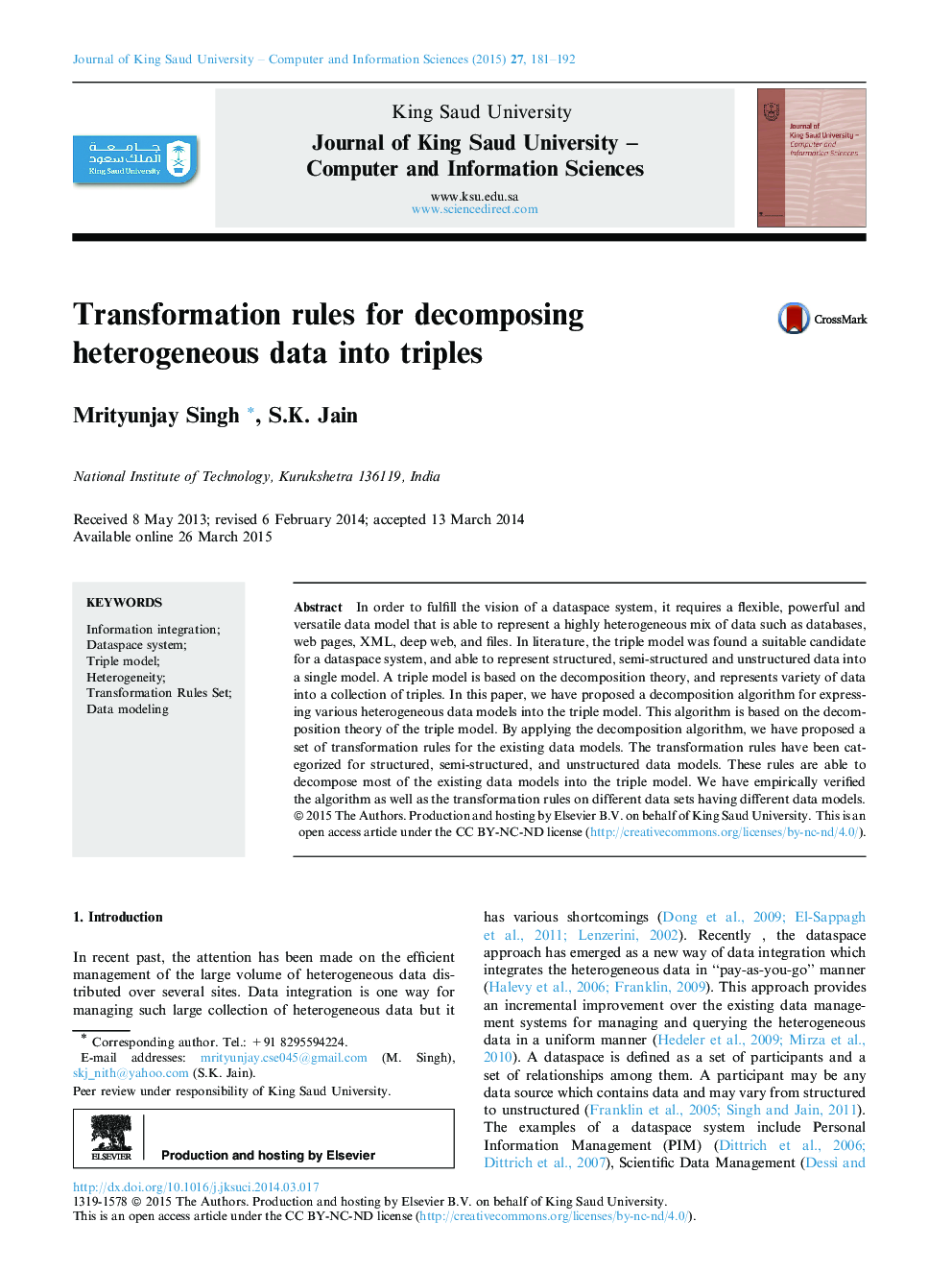 Transformation rules for decomposing heterogeneous data into triples 