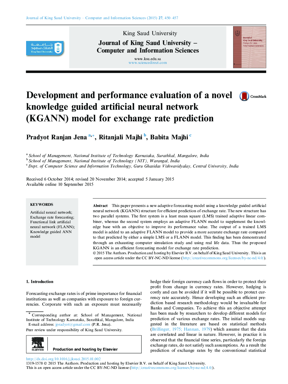 Development and performance evaluation of a novel knowledge guided artificial neural network (KGANN) model for exchange rate prediction 