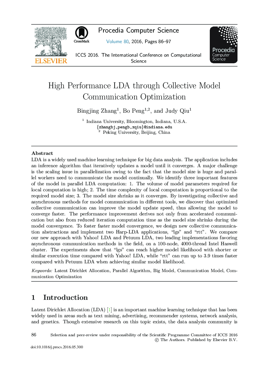 High Performance LDA through Collective Model Communication Optimization 