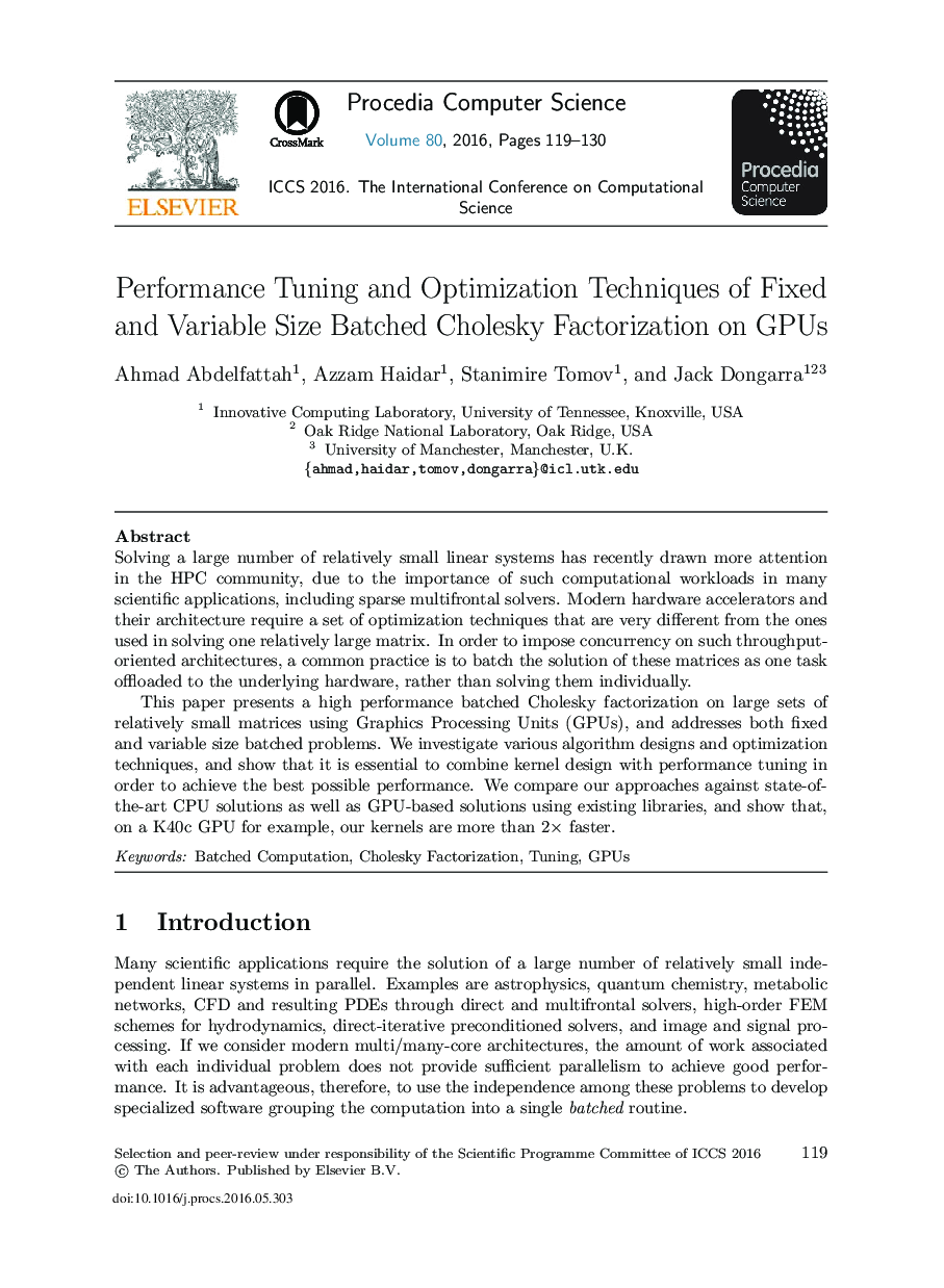 Performance Tuning and Optimization Techniques of Fixed and Variable Size Batched Cholesky Factorization on GPUs 