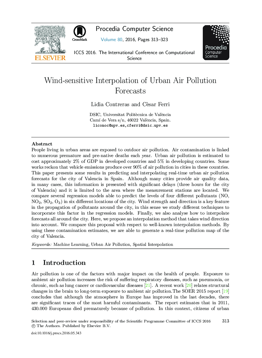 Wind-sensitive Interpolation of Urban Air Pollution Forecasts 