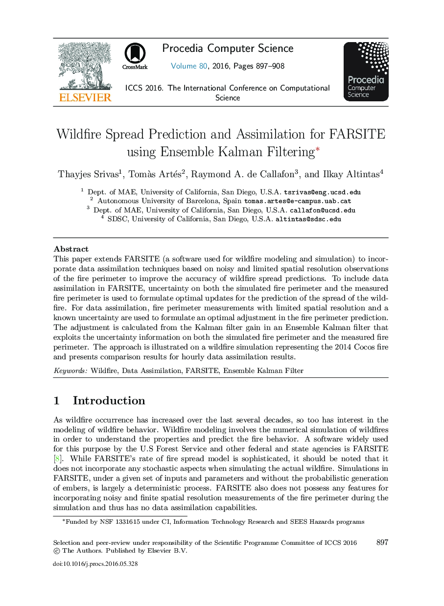 Wildfire Spread Prediction and Assimilation for FARSITE Using Ensemble Kalman Filtering1 