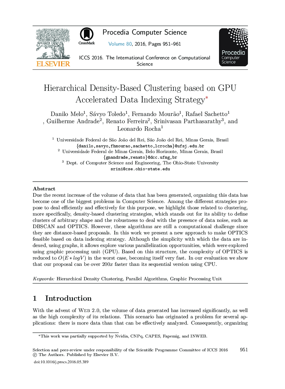 Hierarchical Density-Based Clustering Based on GPU Accelerated Data Indexing Strategy 