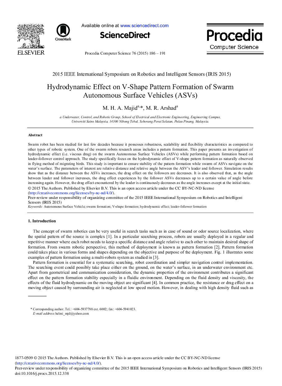 Hydrodynamic Effect on V-Shape Pattern Formation of Swarm Autonomous Surface Vehicles (ASVs) 