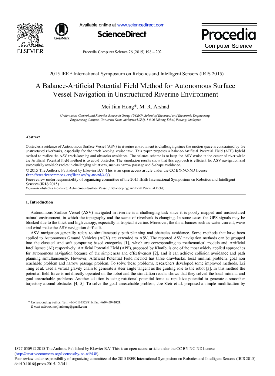 A Balance-Artificial Potential Field Method for Autonomous Surface Vessel Navigation in Unstructured Riverine Environment 