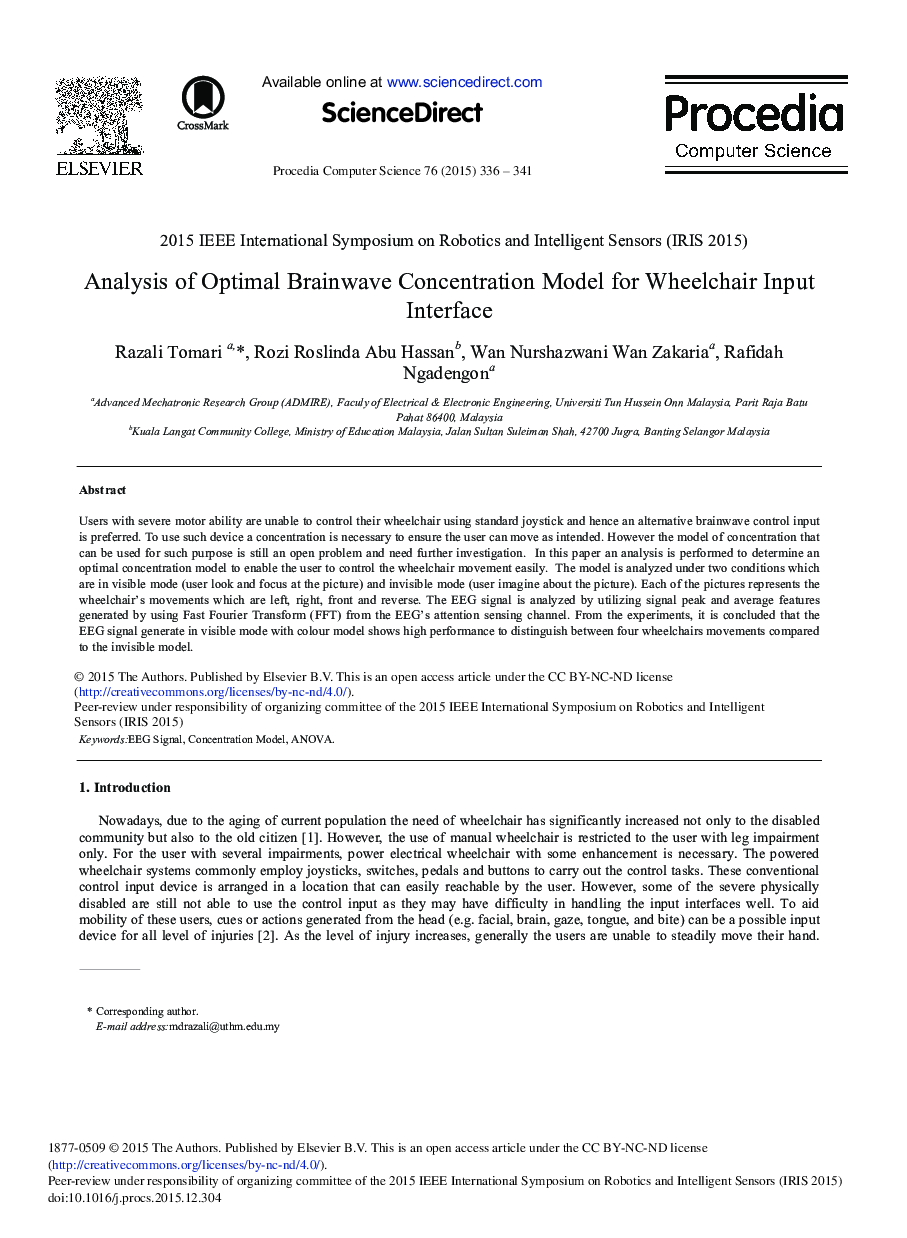 Analysis of Optimal Brainwave Concentration Model for Wheelchair Input Interface 