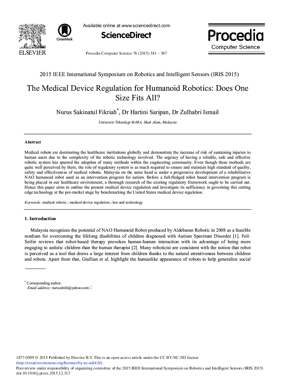 The Medical Device Regulation for Humanoid Robotics: Does One Size Fits All? 