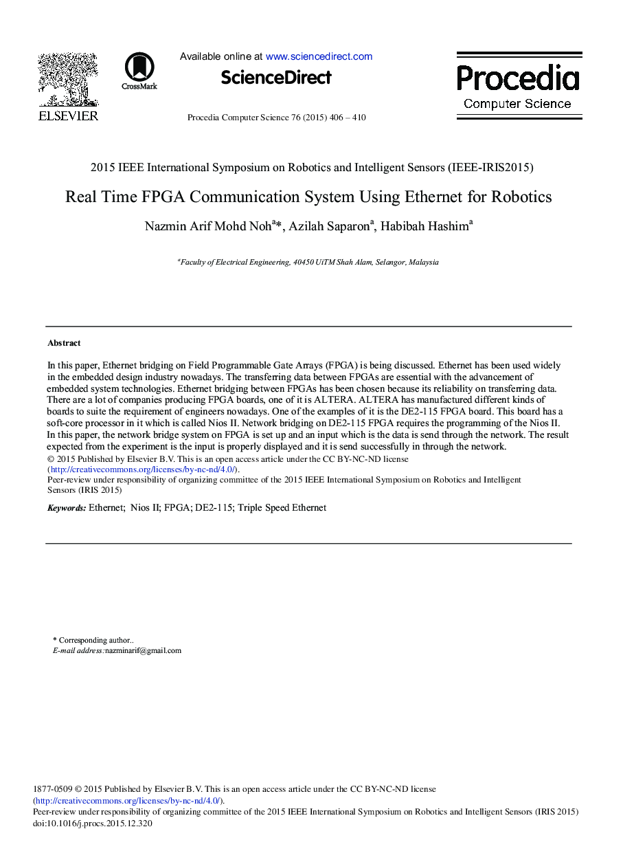 Real Time FPGA Communication System Using Ethernet for Robotics 