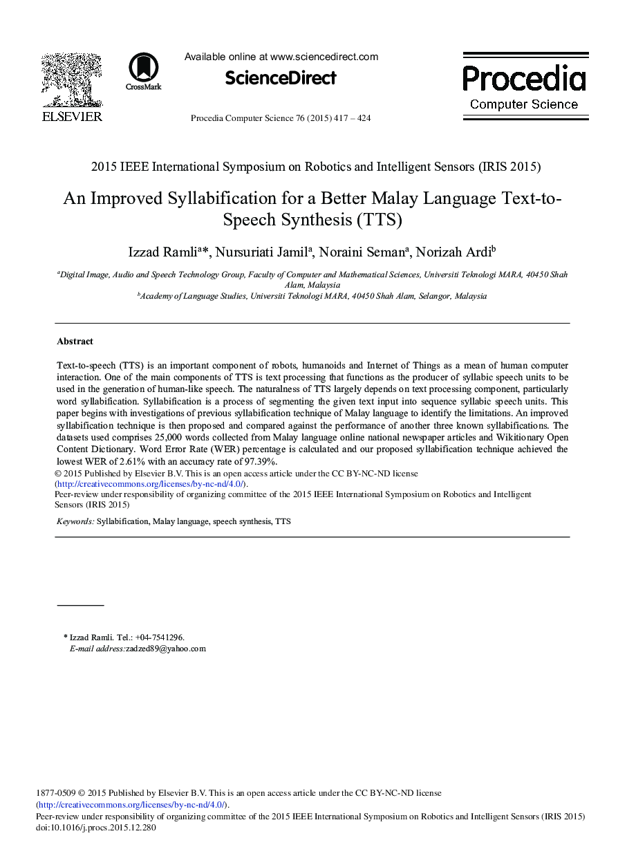 An Improved Syllabification for a Better Malay Language Text-to-Speech Synthesis (TTS) 