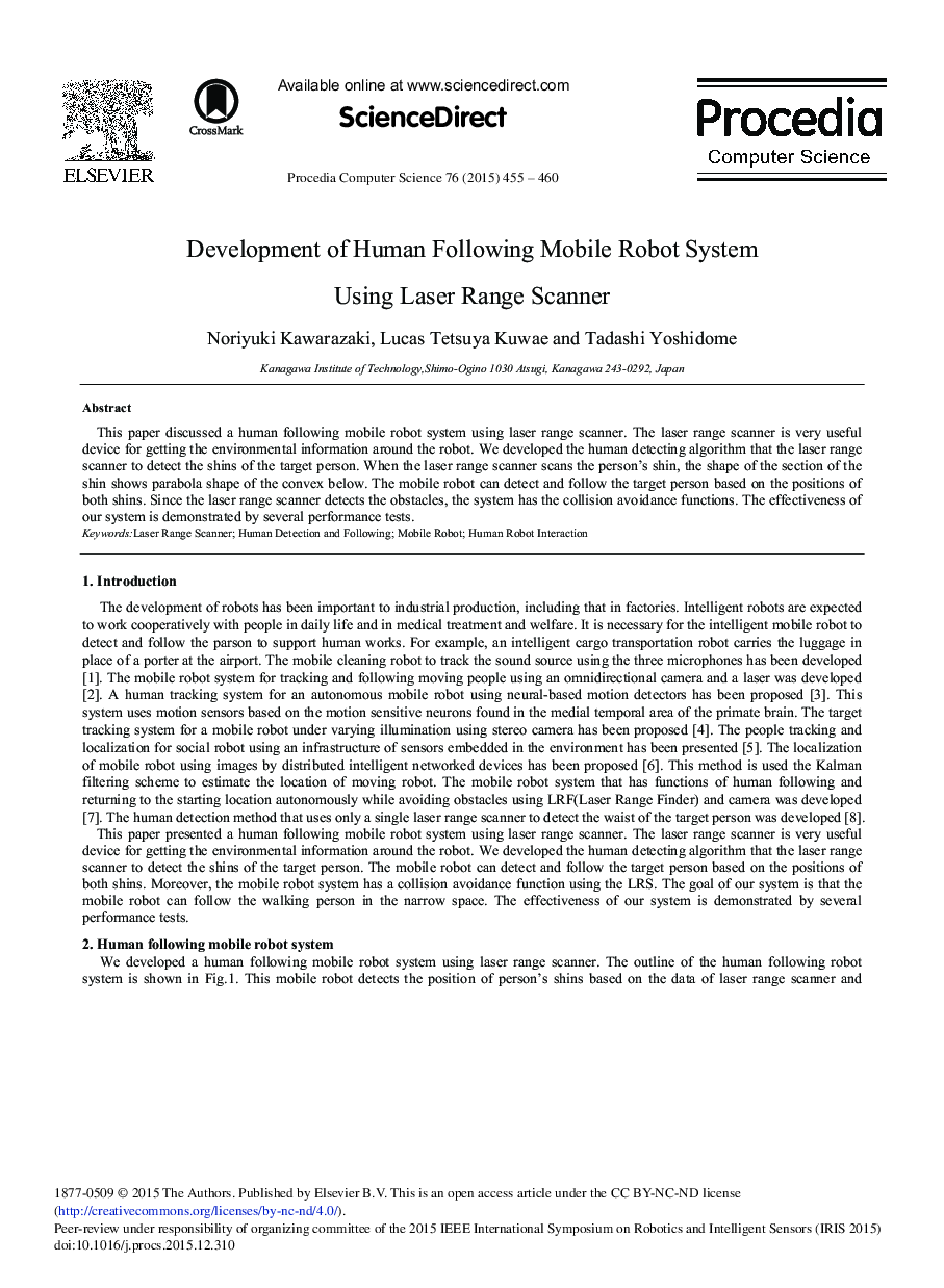 Development of Human Following Mobile Robot System Using Laser Range Scanner 