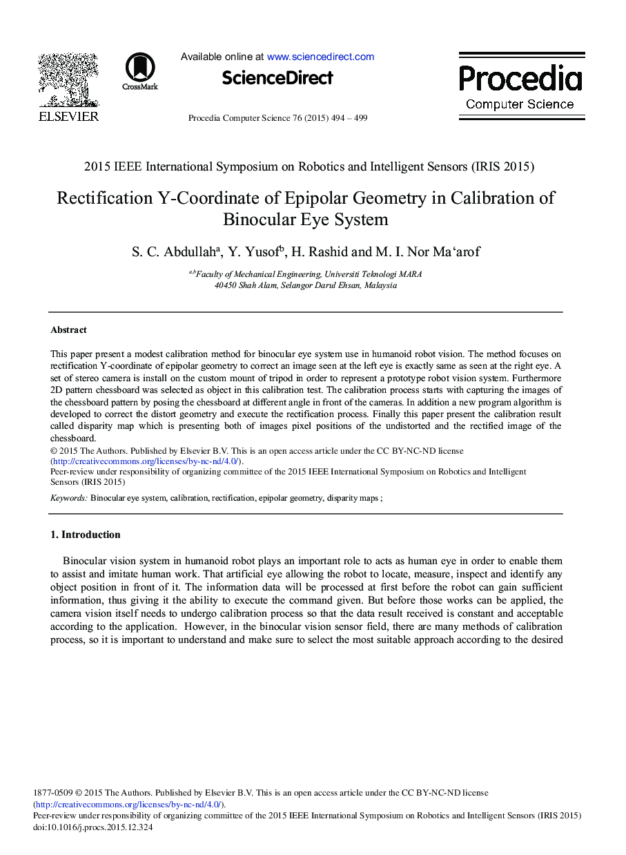 Rectification Y-Coordinate of Epipolar Geometry in Calibration of Binocular Eye System 