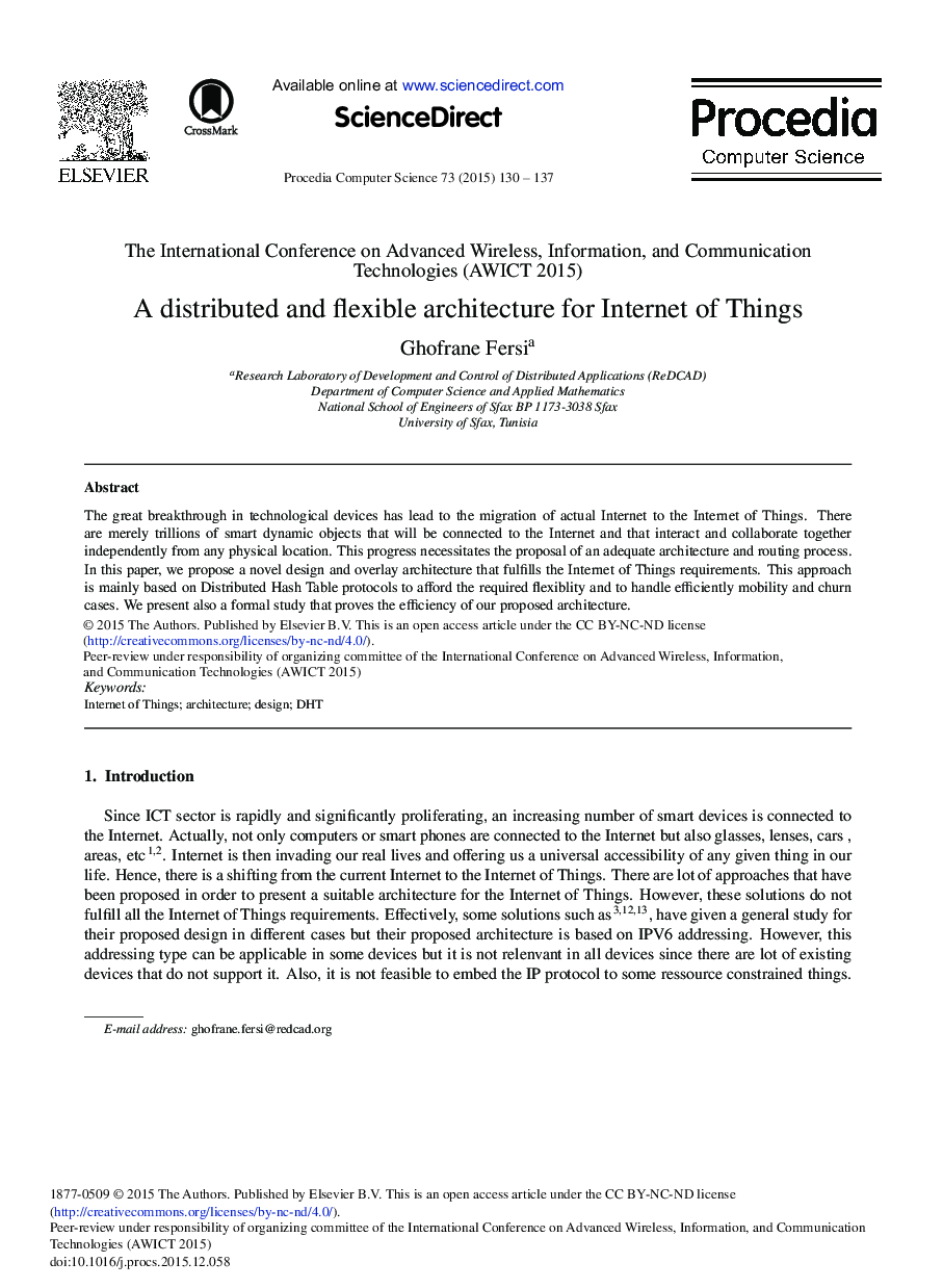 A Distributed and Flexible Architecture for Internet of Things 
