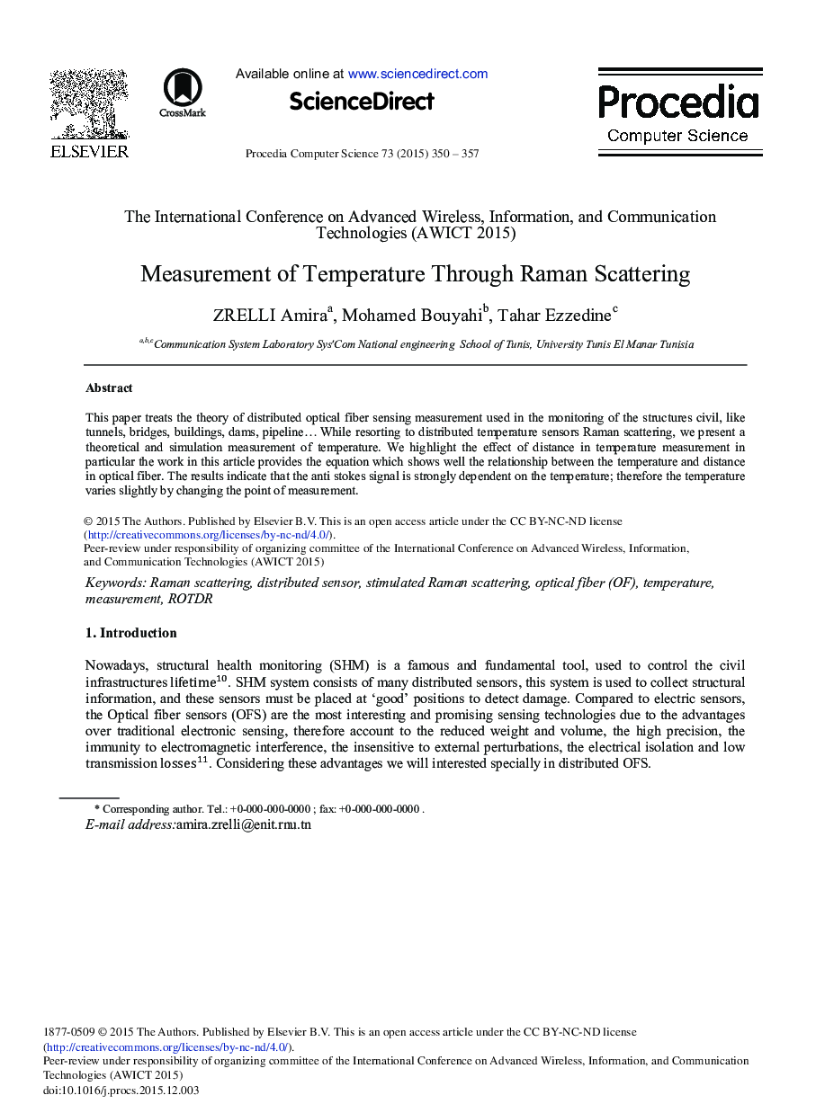 Measurement of Temperature through Raman Scattering 