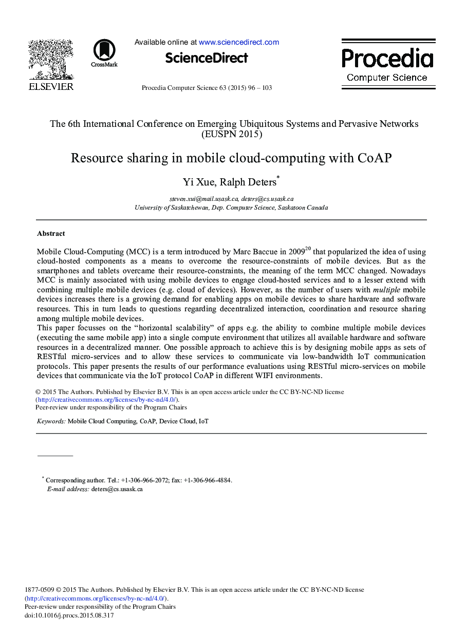 عکس صفحه اول مقاله: Resource Sharing in Mobile Cloud-computing with Coap Resource Sharing in Mobile Cloud-computing with Coap