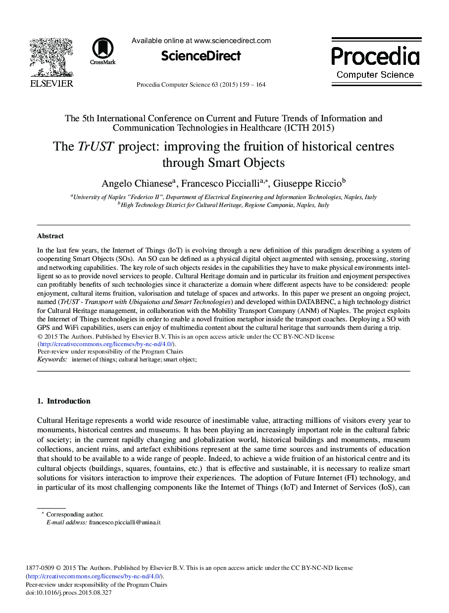 عکس صفحه اول مقاله: The TrUST Project: Improving the Fruition of Historical Centres through Smart Objects The TrUST Project: Improving the Fruition of Historical Centres through Smart Objects